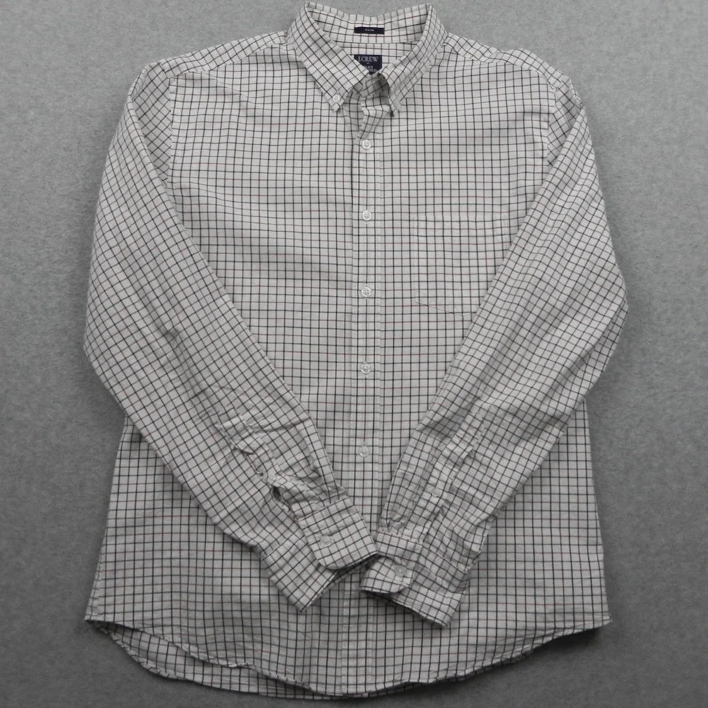 J.Crew Button Up Shirt Mens L Slim Flex Washed Check Long Sleeve Pocket
